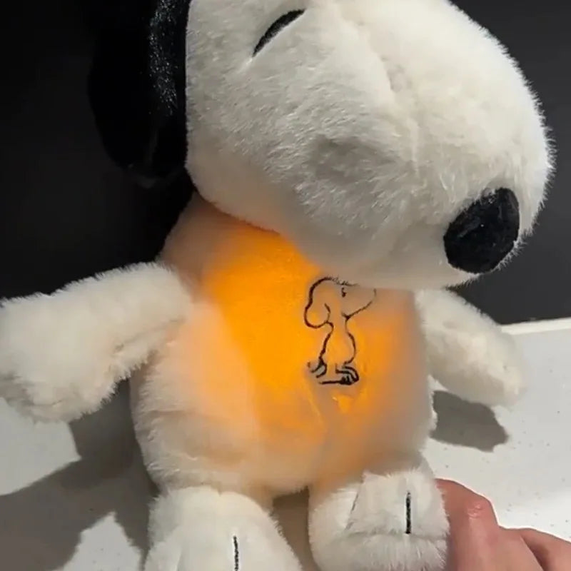 New Baby Breathing Soothing Snoopy White Dog Plush Doll Sleeping Companion Music and Light Doll Sensory Stuffed Toy Kid Gifts