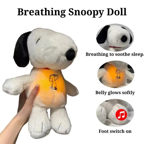 New Baby Breathing Soothing Snoopy White Dog Plush Doll Sleeping Companion Music and Light Doll Sensory Stuffed Toy Kid Gifts