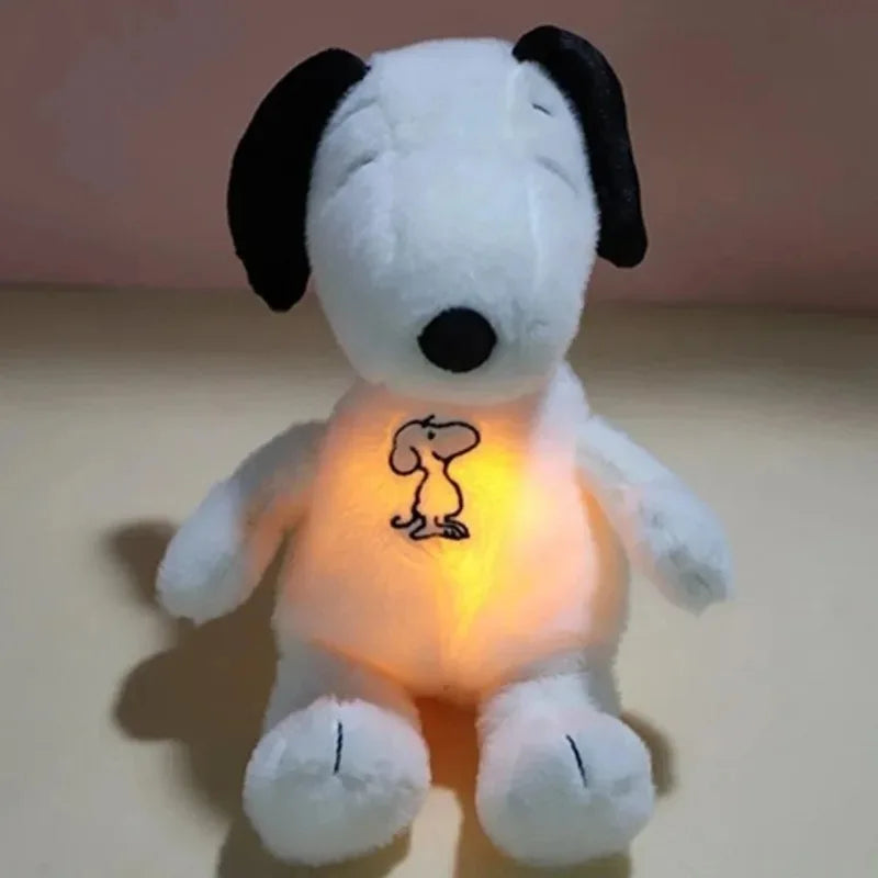 New Baby Breathing Soothing Snoopy White Dog Plush Doll Sleeping Companion Music and Light Doll Sensory Stuffed Toy Kid Gifts